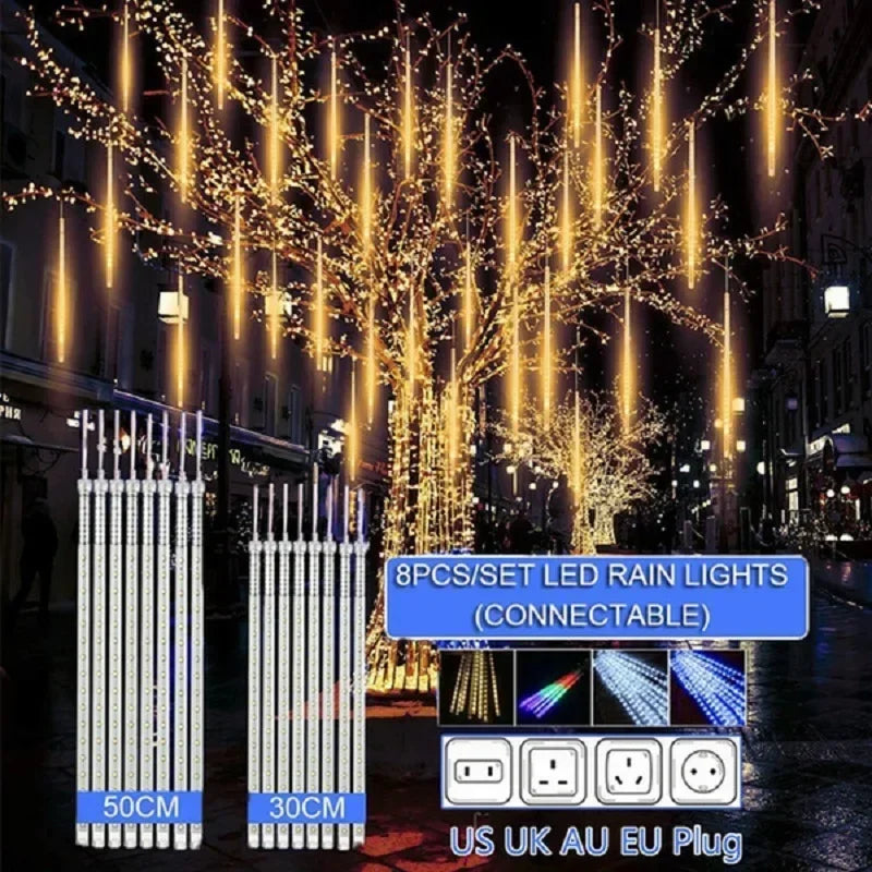 Waterproof Meteor Shower Rain 8 Tube LED String Lights – Outdoor Christmas Decoration
