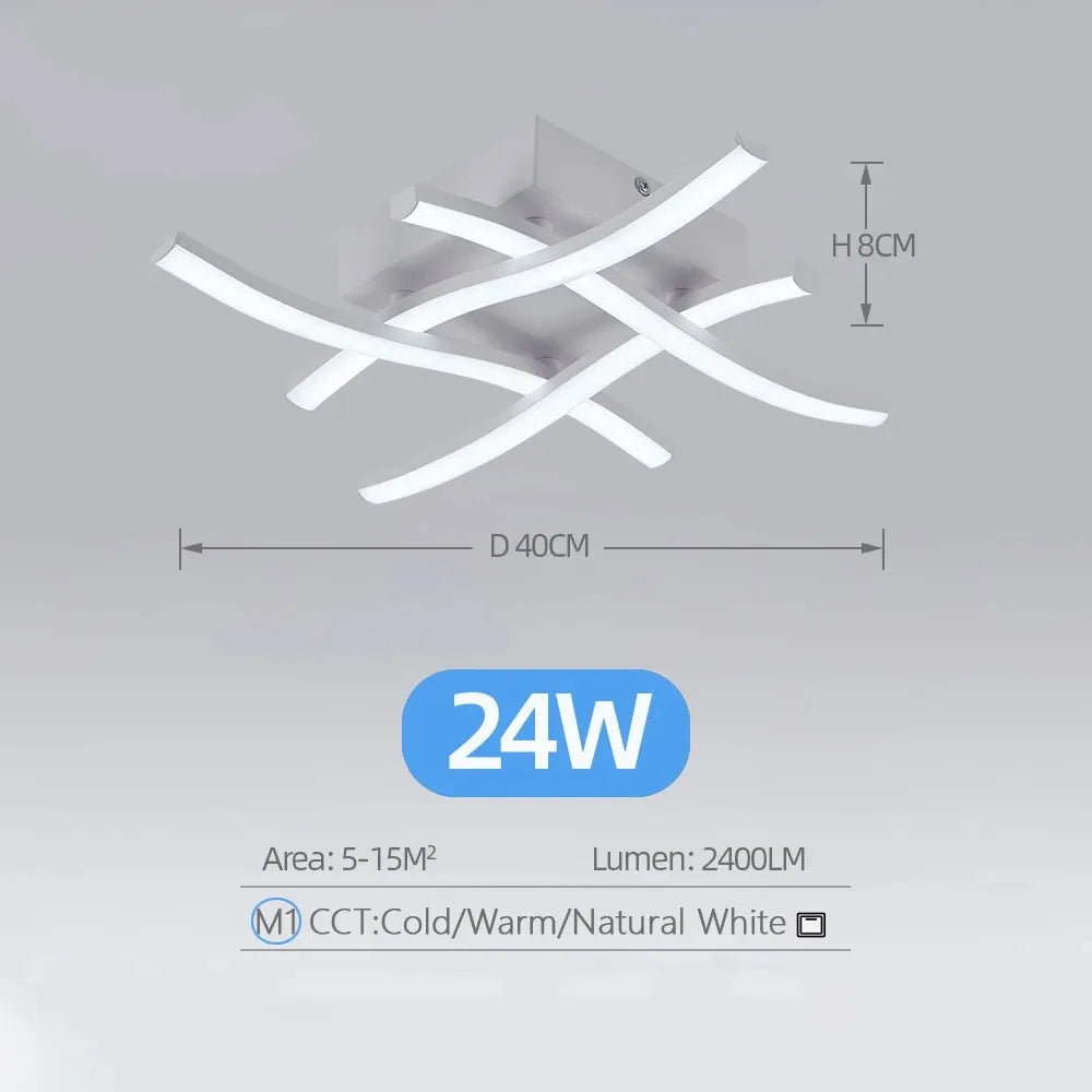 Modern Living Room LED Ceiling Light 24W 3-Color Variable Curved Design