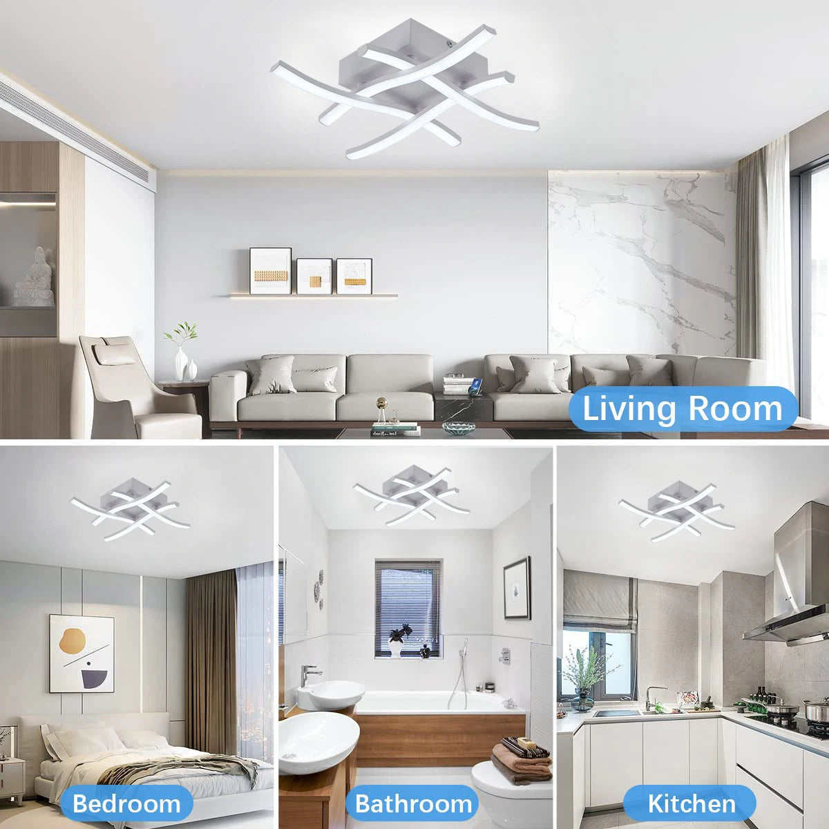 Modern Living Room LED Ceiling Light 24W 3-Color Variable Curved Design