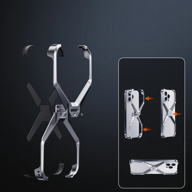 For IPHON 16 Promax Metal Rimless Phone Case For iPhone 13 12 14 15 16 Pro Max Aluminum Removable Heat Dissipation Armor Cover