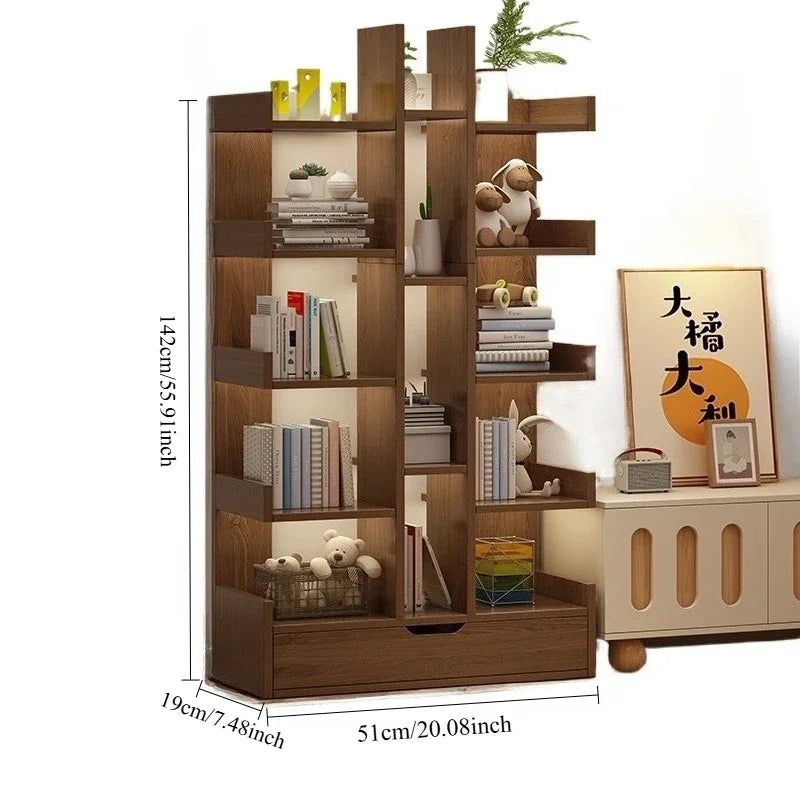 Living Room Bookshelf Solid Wood Cabinet Modern Multi-Level Floor Standing Storage Rack