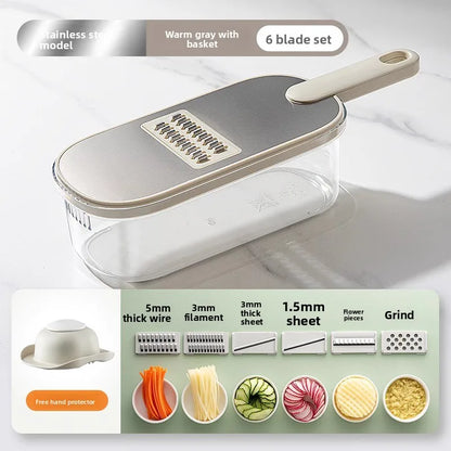 Household kitchen multi-functional slicing and shearing integrated vegetable cutting artifact