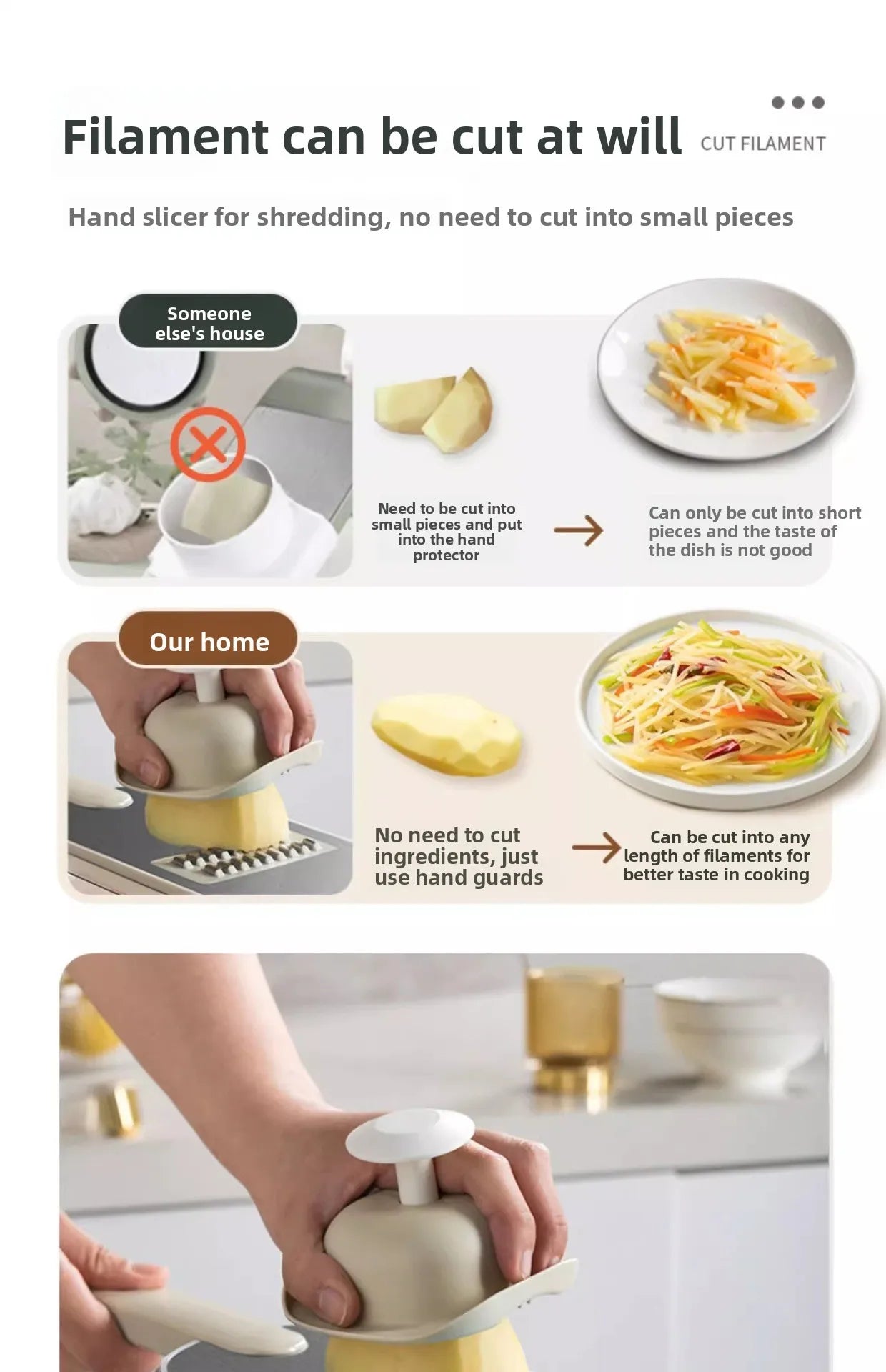Household kitchen multi-functional slicing and shearing integrated vegetable cutting artifact