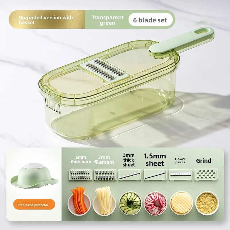 Household kitchen multi-functional slicing and shearing integrated vegetable cutting artifact