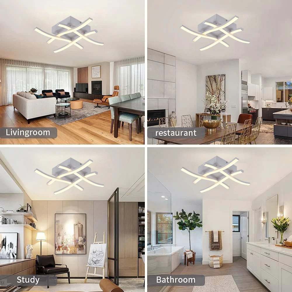 Modern Living Room LED Ceiling Light 24W 3-Color Variable Curved Design