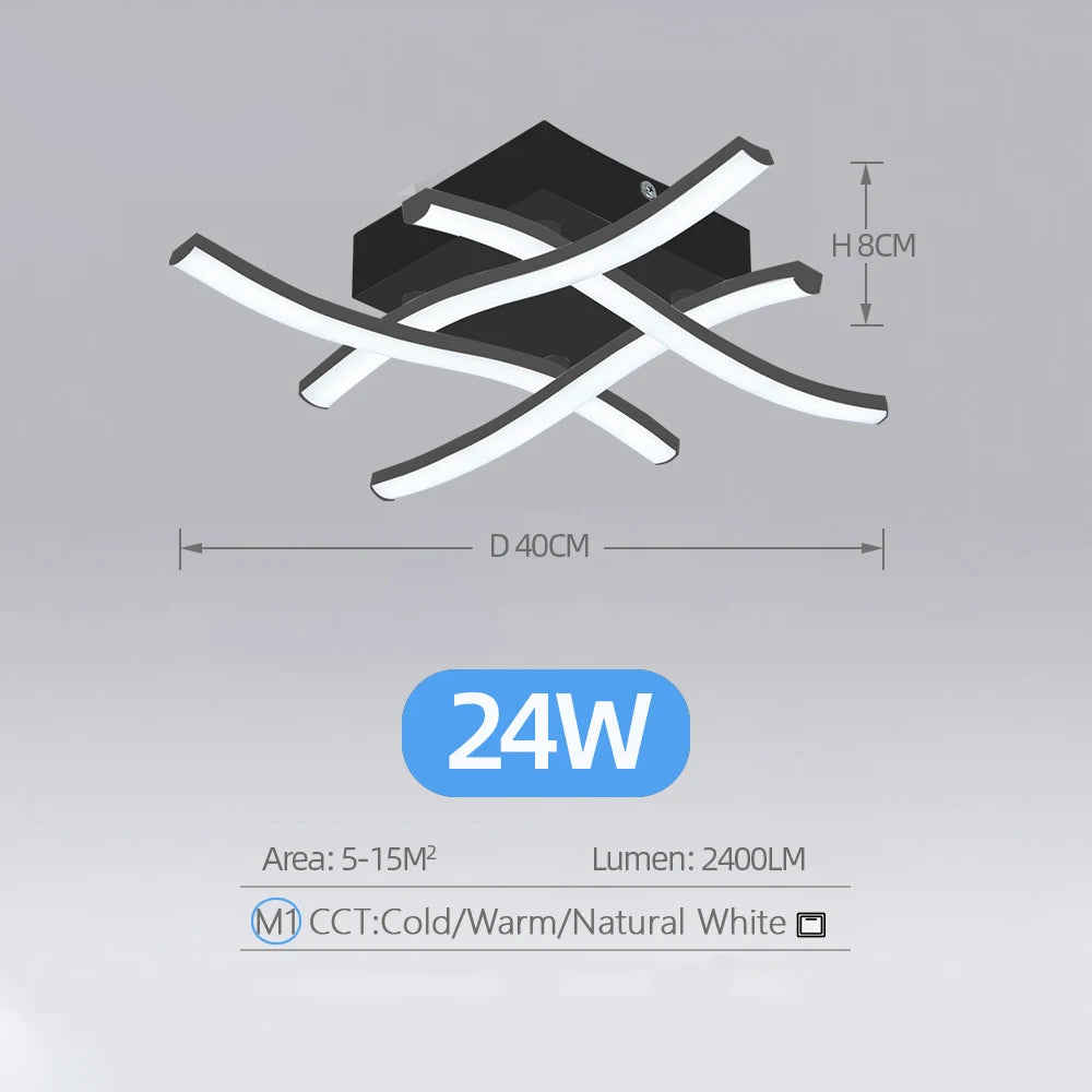 Modern Living Room LED Ceiling Light 24W 3-Color Variable Curved Design