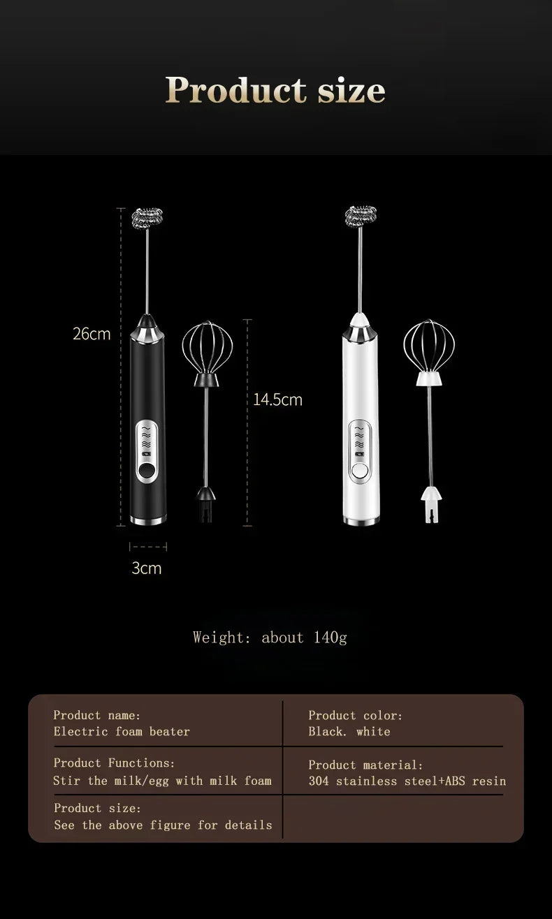 Cordless Electric Milk Frother Mini Coffee Egg Beater Kitchen Gadget