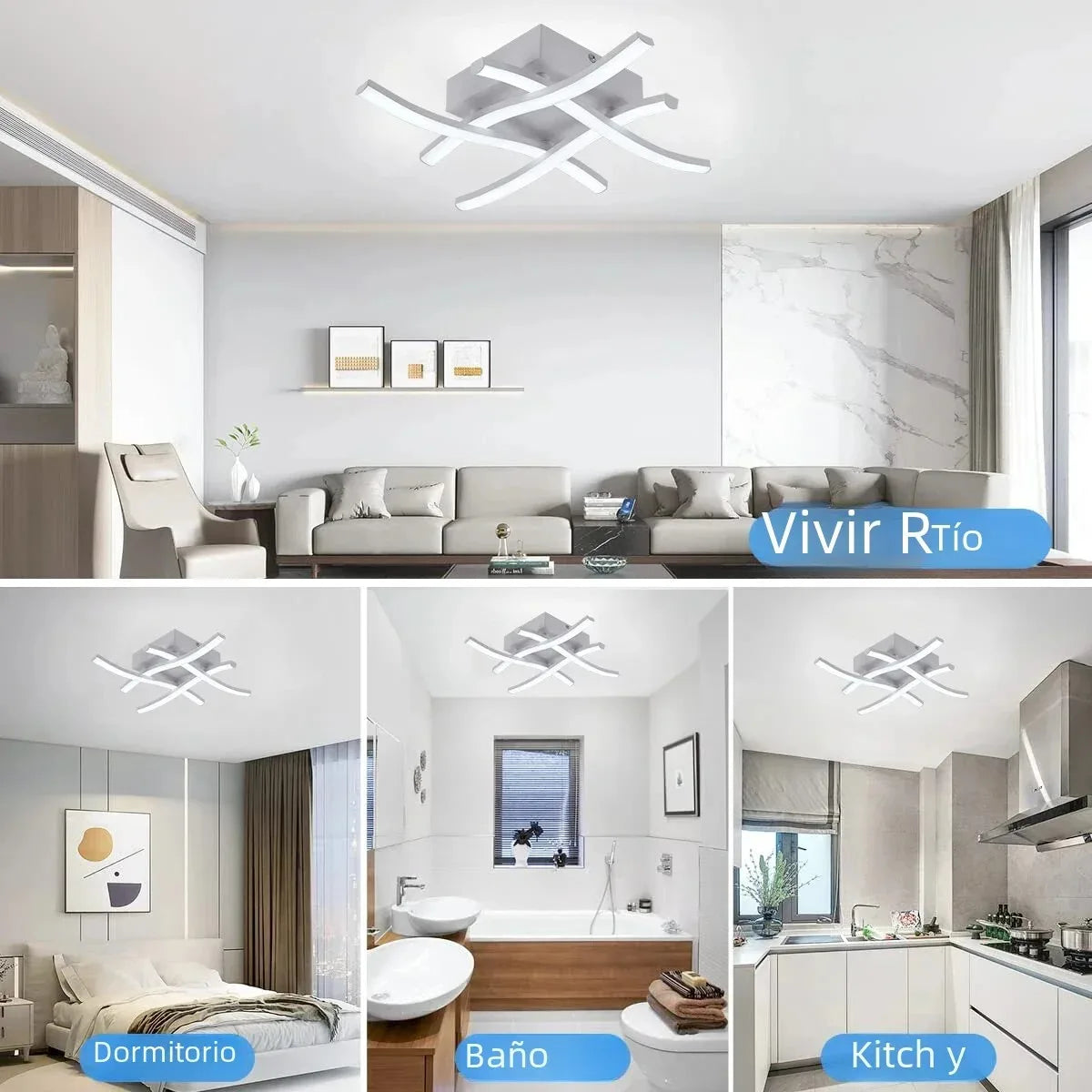 Modern Living Room LED Ceiling Light 24W 3-Color Variable Curved Design