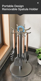 Kitchen Utensil Stand Rotating Storage Hanger with 8 Hooks Countertop Organizer