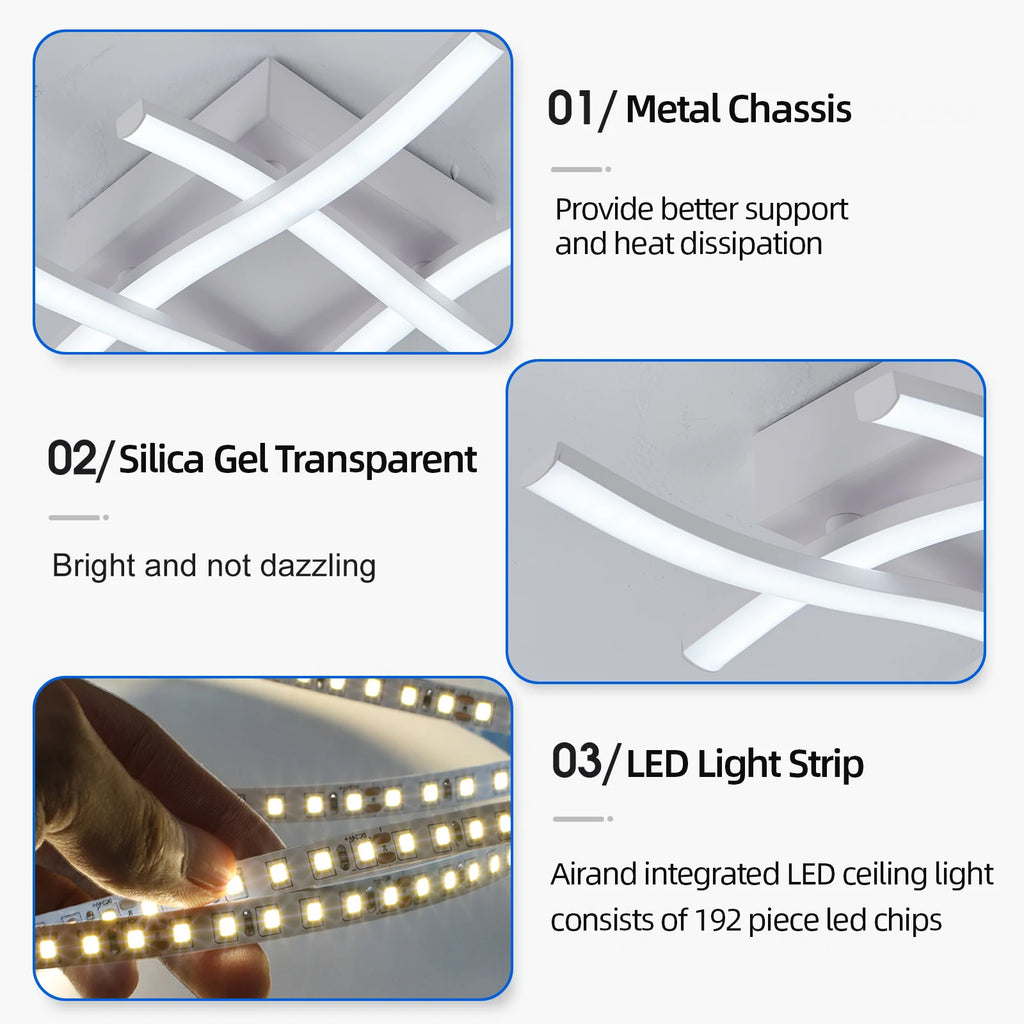 Modern Living Room LED Ceiling Light 24W 3-Color Variable Curved Design