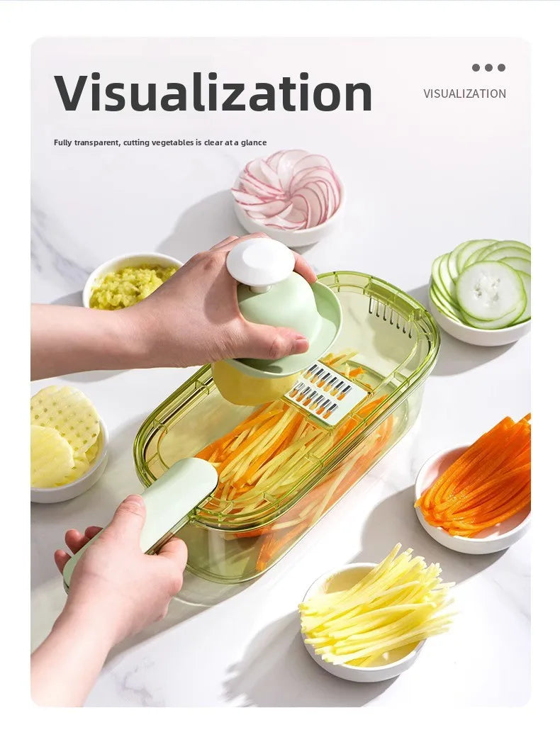 Household kitchen multi-functional slicing and shearing integrated vegetable cutting artifact
