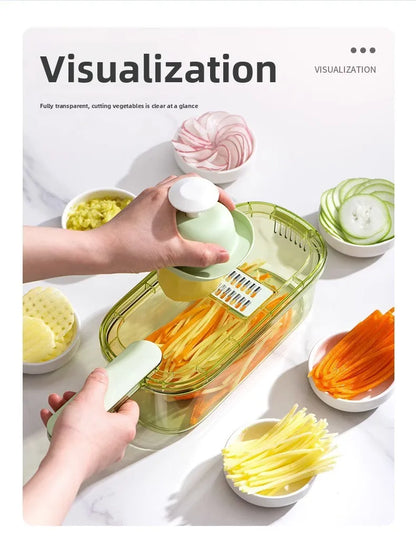 Household kitchen multi-functional slicing and shearing integrated vegetable cutting artifact