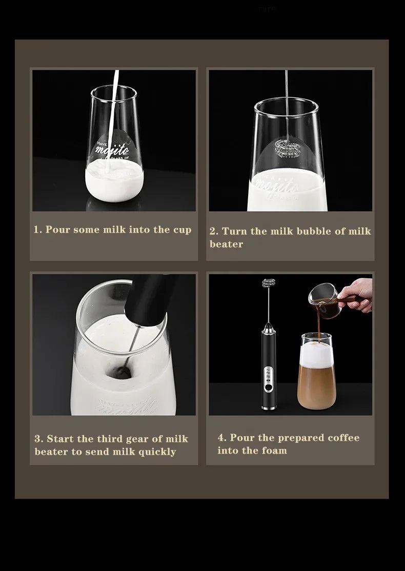 USB Electric Milk Frother – 3-Speed Coffee Foam Maker