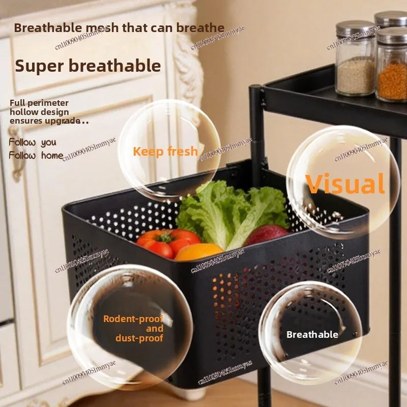 Rotating Kitchen Rack Multi-layer Fruit Vegetable Storage Rack with Wheels