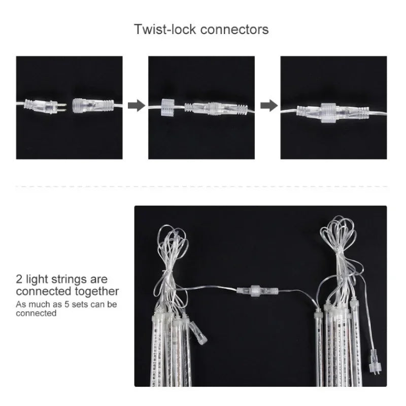 Waterproof Meteor Shower LED String Lights – Outdoor Decor