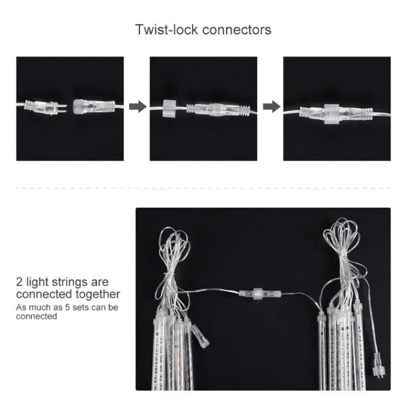 Waterproof Meteor Shower Rain 8 Tube LED String Lights – Outdoor Christmas Decoration