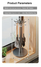 Kitchen Utensil Stand Rotating Storage Hanger with 8 Hooks Countertop Organizer