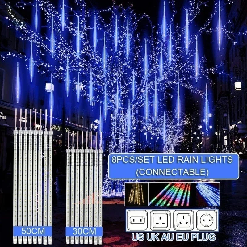Waterproof Meteor Shower LED String Lights – Outdoor Decor