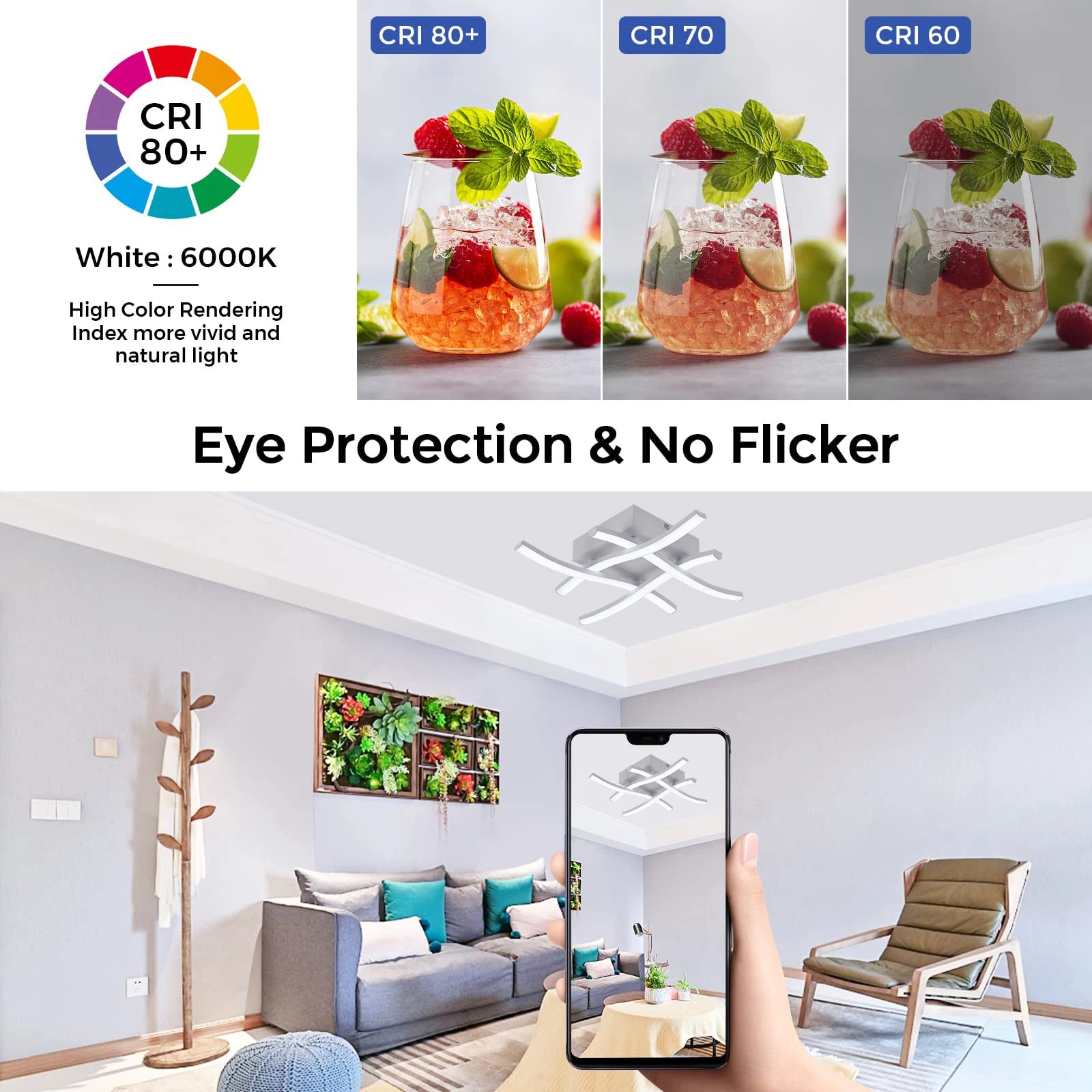Modern Living Room LED Ceiling Light 24W 3-Color Variable Curved Design