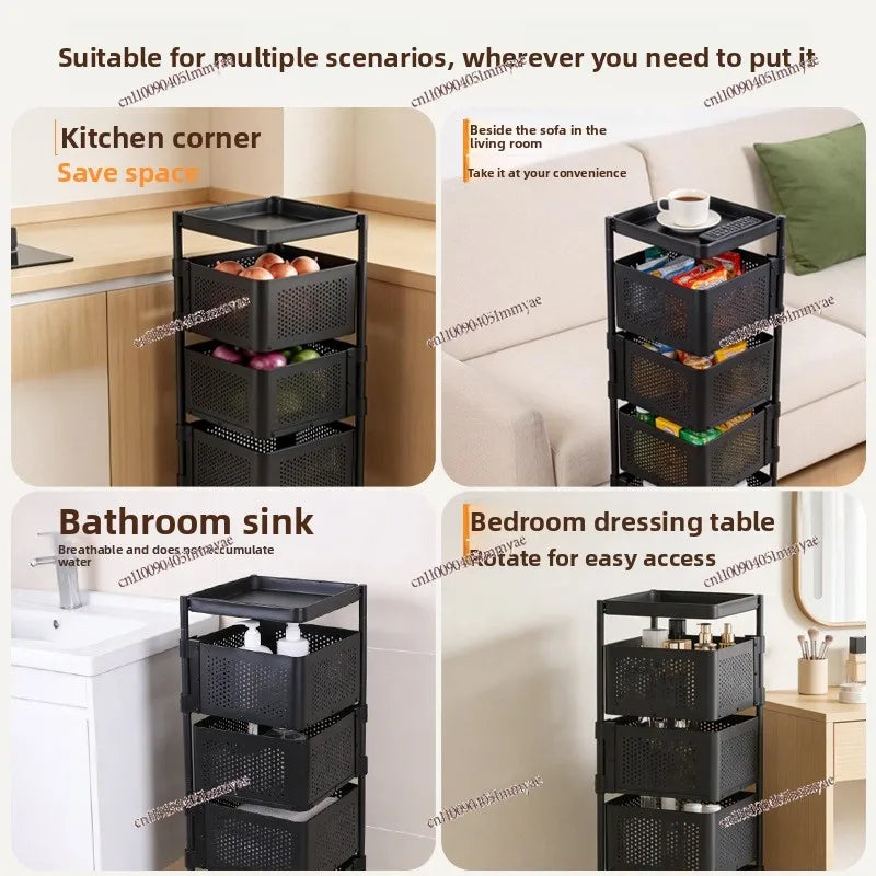 Rotating Kitchen Rack Multi-layer Fruit Vegetable Storage Rack with Wheels
