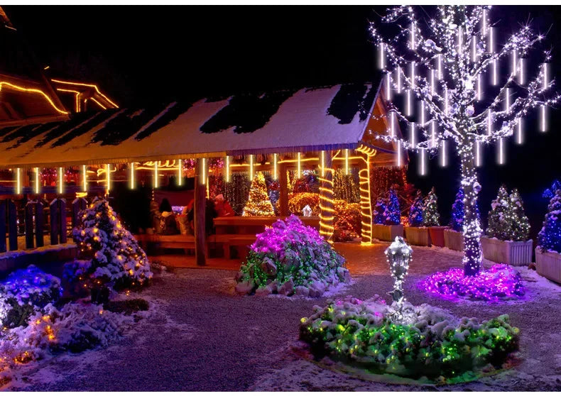 Waterproof Meteor Shower LED String Lights – Outdoor Decor