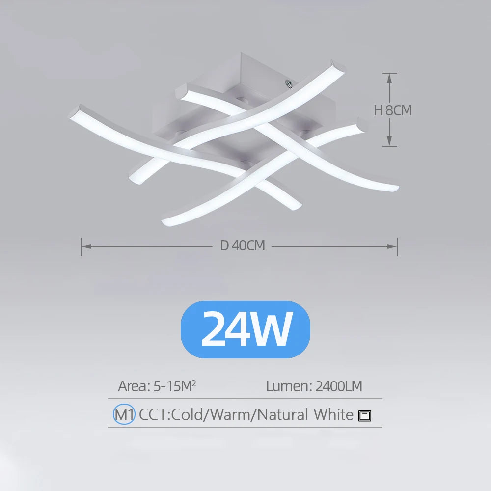 Modern Living Room LED Ceiling Light 24W 3-Color Variable Curved Design