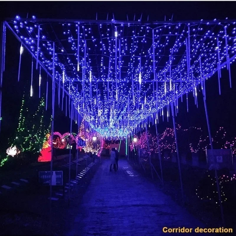 Waterproof Meteor Shower LED String Lights – Outdoor Decor