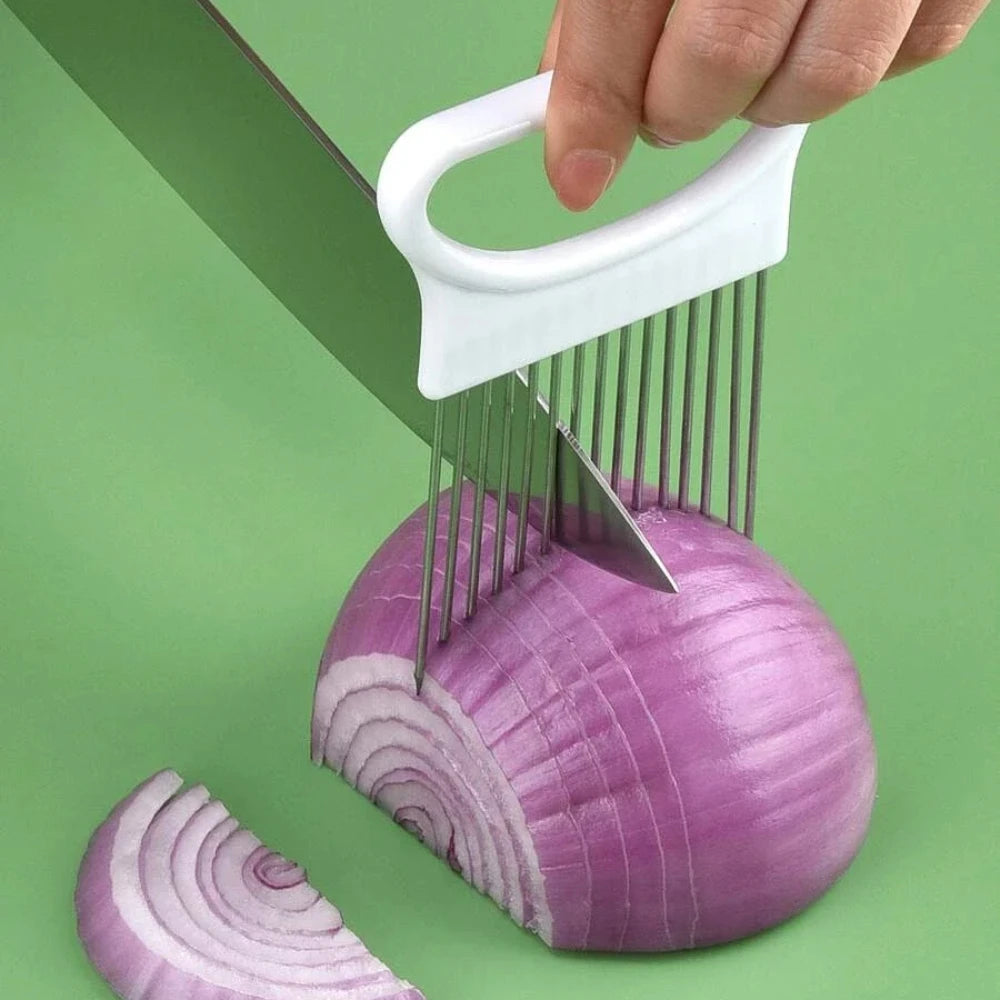 Stainless Steel Onion Slicer & Holder – Safe Kitchen Tool