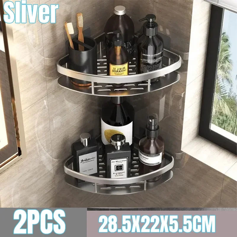 No-Drill Wall Corner Shelf – Bathroom Storage Organizer