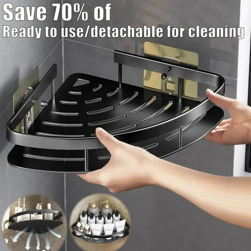 No-Drill Wall Corner Shelf – Bathroom Storage Organizer