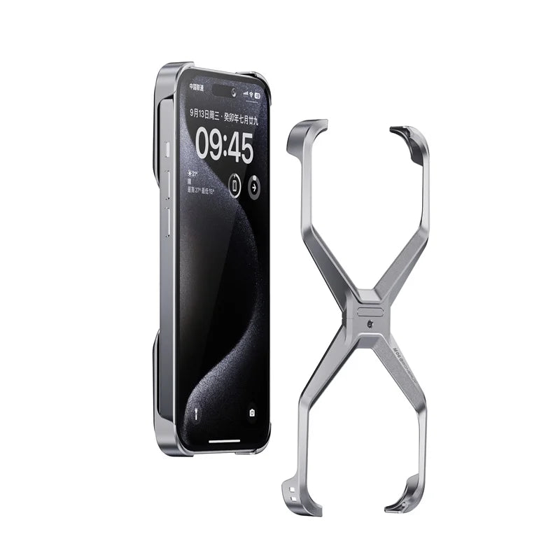 For IPHON 16 Promax Metal Rimless Phone Case For iPhone 13 12 14 15 16 Pro Max Aluminum Removable Heat Dissipation Armor Cover