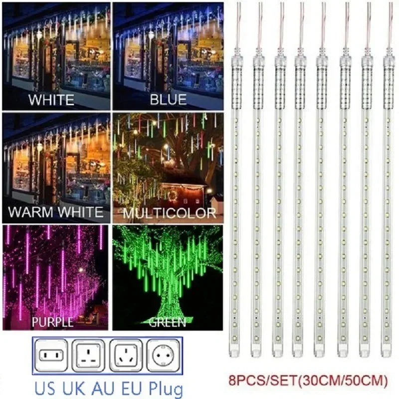 Waterproof Meteor Shower LED String Lights – Outdoor Decor