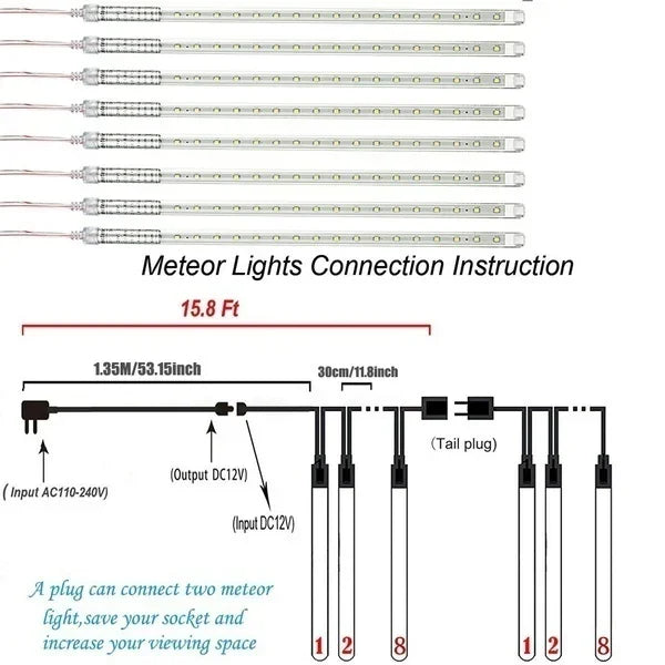 Waterproof Meteor Shower LED String Lights – Outdoor Decor