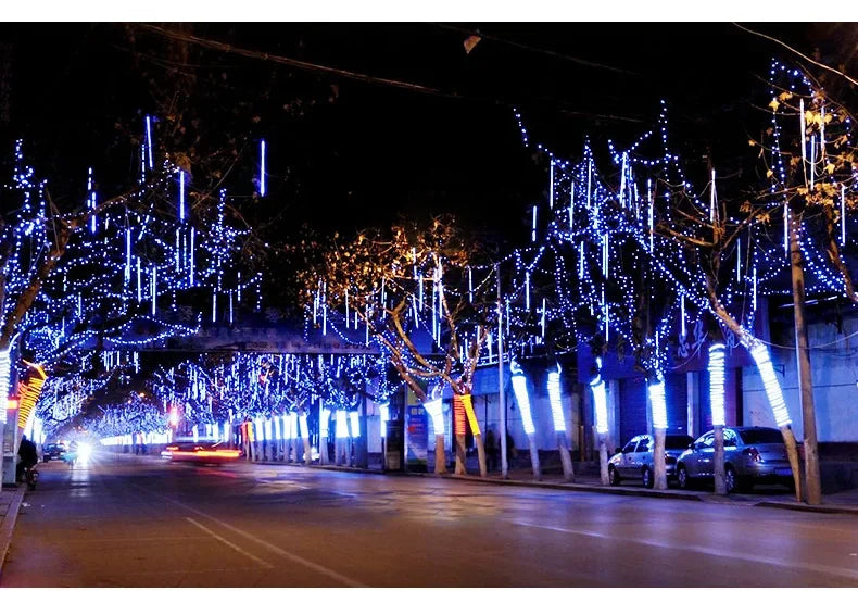 Waterproof Meteor Shower LED String Lights – Outdoor Decor