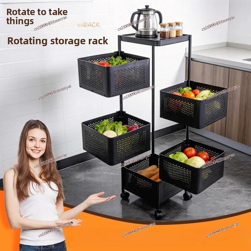 Rotating Kitchen Rack Multi-layer Fruit Vegetable Storage Rack with Wheels