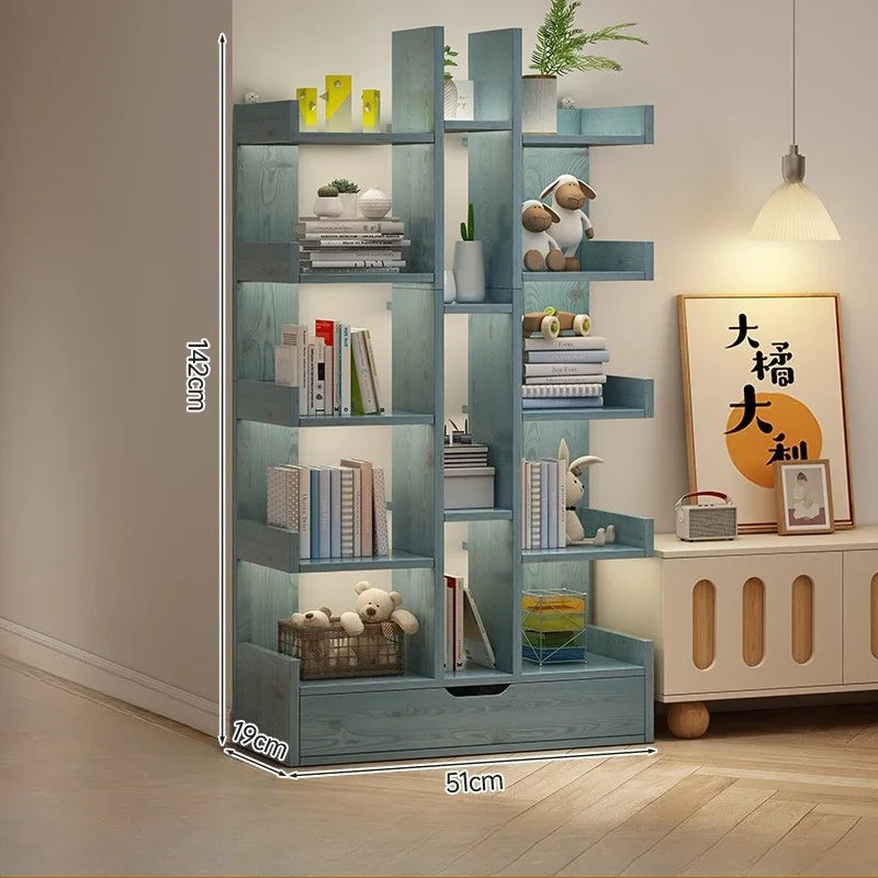 Living Room Bookshelf Solid Wood Cabinet Modern Multi-Level Floor Standing Storage Rack