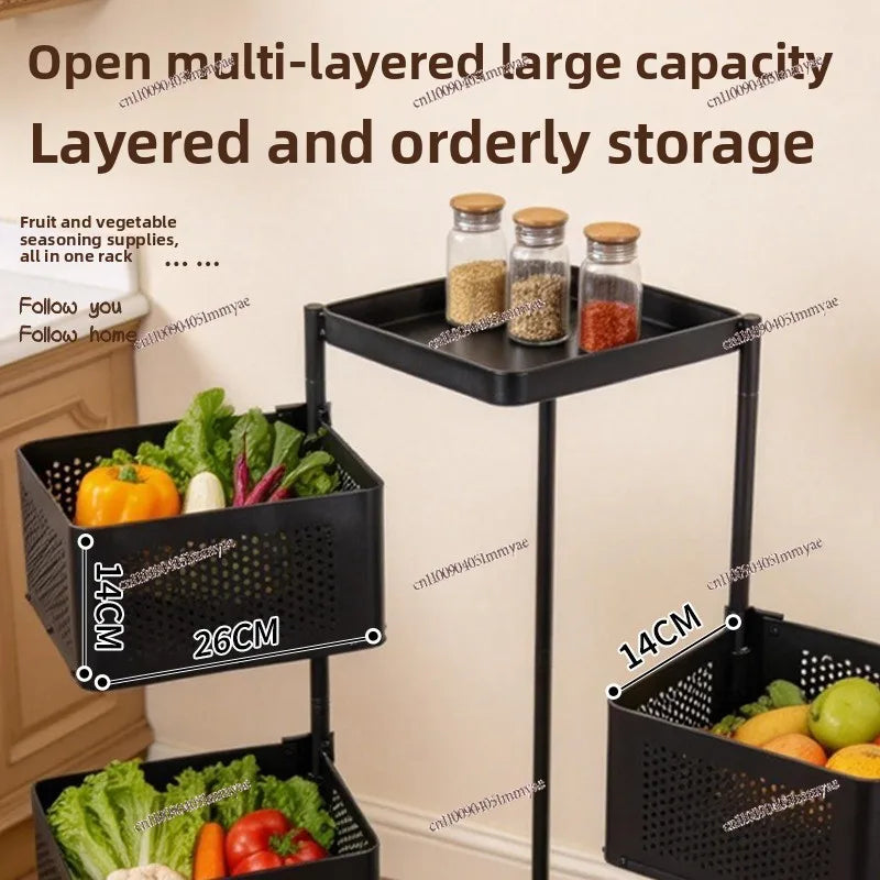 Rotating Kitchen Rack Multi-layer Fruit Vegetable Storage Rack with Wheels
