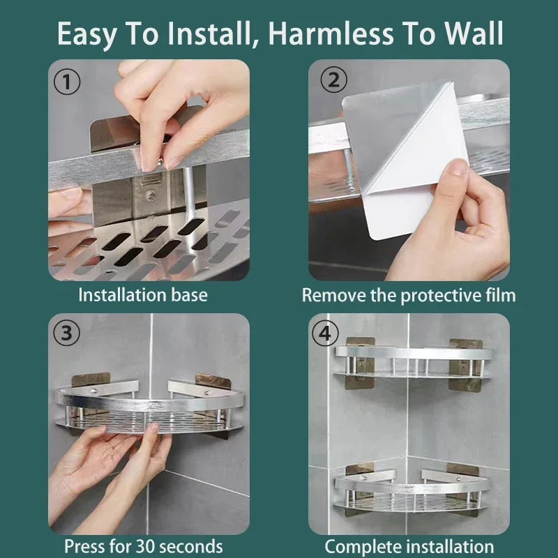 No-Drill Wall Corner Shelf – Bathroom Storage Organizer